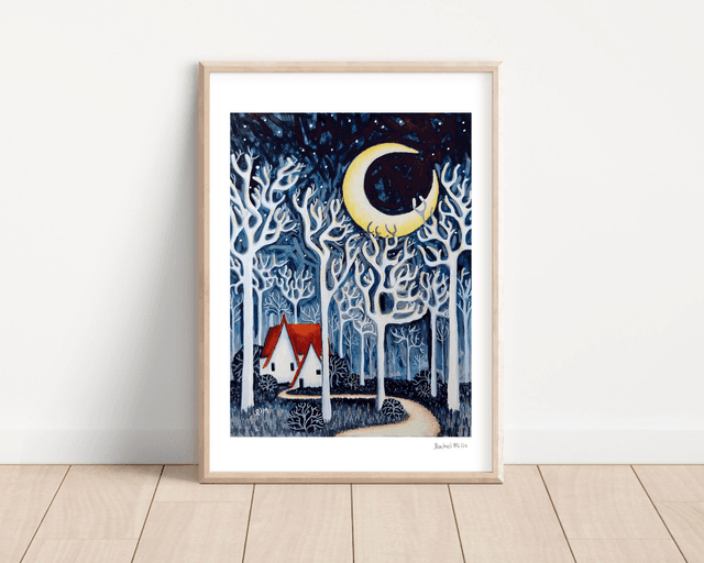 Signed A3 Print of Cottage in Winter’s Forest